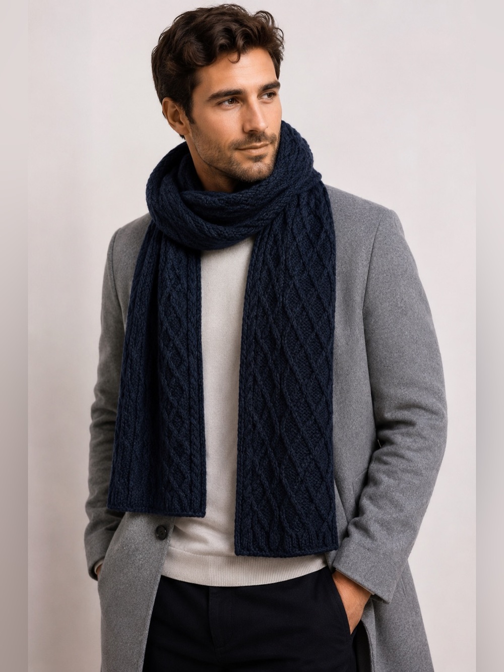 H&M Men’s Navy Cable Knit Scarf Long Chunky Winter 76” x 10”